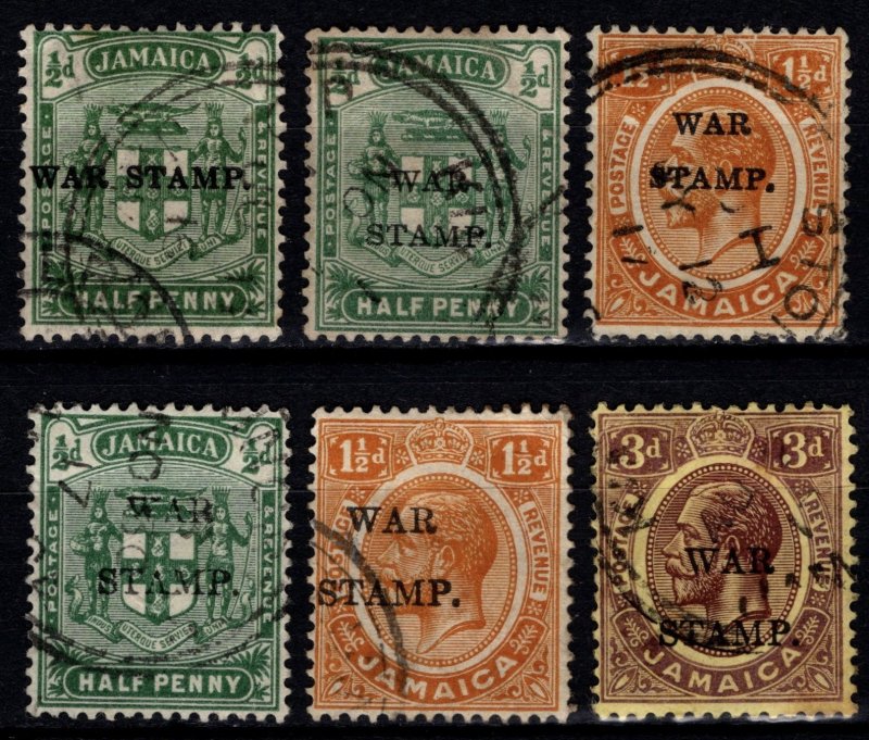 Jamaica 1916-17 George V Def. Optd. ‘WAR STAMP’, Part Set [Used]