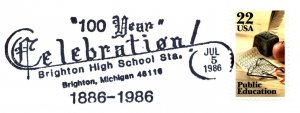 US SPECIAL PICTORIAL POSTMARK COVER 100 YEAR CELEBRATION BRIGHTON MI HIGH SCHOOL