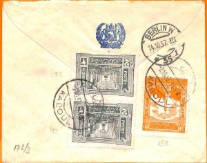 99984 - AFGHANISTAN - POSTAL HISTORY - REGISTERED Airmail COVER to GERMANY 1937-