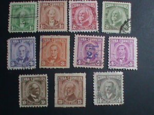 ​CUBA- 1954-SC#519//528- 11 CUBA FAMOUS PERSONS USED STAMPS-SET-VERY FINE