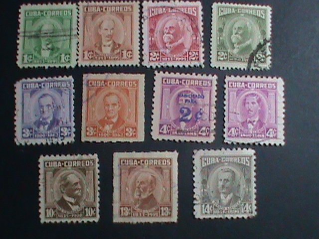 ​CUBA- 1954-SC#519//528- 11 CUBA FAMOUS PERSONS USED STAMPS-SET-VERY FINE