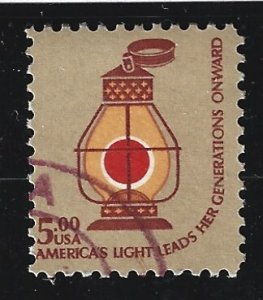 U.S. Scott #1612 Used $5 Railroad Conductor Latern 2019 CV $1.75