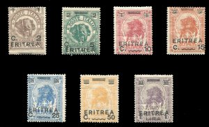 Italian Colonies, Eritrea #58-64 (Sass. 54-60) Cat€80, 1922 Surcharges, set...