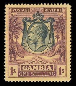Gambia 1922 KGV 1s purple/yellow showing the WATERMARK INVERTED vfm. SG 120w.