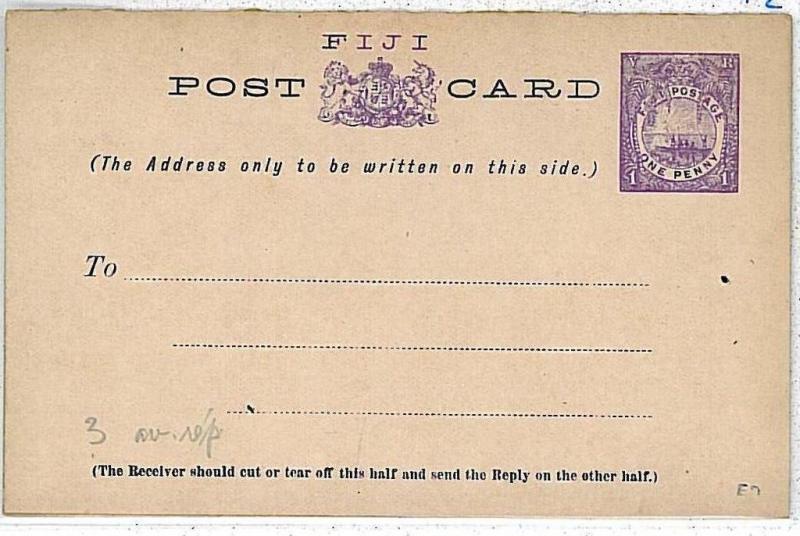 15301  - FIJI  - POSTAL HISTORY -   STATIONERY: - H & G # 3   LIONS - BOATS