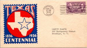 1936 MARCH 2 TEXAS #776 FIRST DAY ABERN STAMP CO. CACHET  ( Postal History ),...