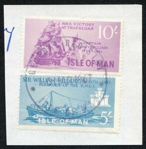 Isle of Man 10/- Purple and 5/- Blue QEII Pictorial Revenues CDS On Piece