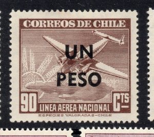 Chile 1920s-30s Airmail Issue Mint Hinged Shade 1P. Un Peso Surcharged NW-13523