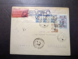 1929 Registered Indochina First Flight Cover FFC Saigon to Perpignan France