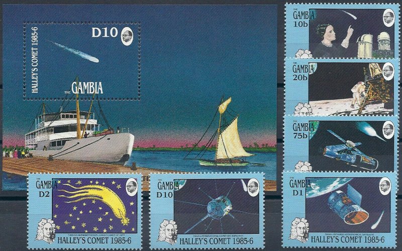 1986 Gambia Halley´s Comet, Souvenir Sheet+compl. set VF/MNH, CAT 33$