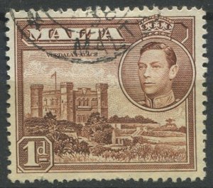 Malta Sc#193 Used, 1p dp red brn, Definitives 1938-1943: King George VI (1895...