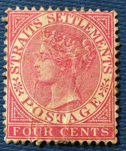 Malaya Straits Settlements 1892-99 QV 4c wmk CA MNG SG#98 #1010