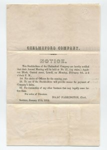 1854 Lowell MA paid integral rate circular to Boston Chelmsford Co [5252.26]