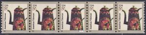 SC#3612 5¢ Toleware Coffeepot Reprint Plate Strip of Five: #S1111111 (2012) MNH