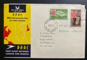 1960 Bogota Colombia First Flight Airmail cover FFC To Birmingham England BOAC