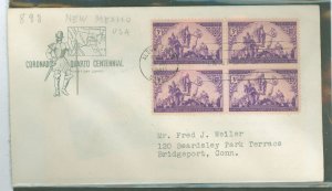 US 898 Coronado expedition bl of 4 on an addressed (typed) FDC with a house of farnum cachet