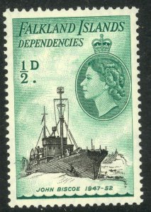 FALKLAND ISLANDS DEPENDENCIES 1954 QE2 1/2d SHIP Pictorial Sc 1L19 MNH