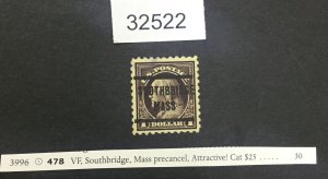 US STAMPS #478 SOUTHBRIDGE MASS PRECANCEL VF LOT #32522