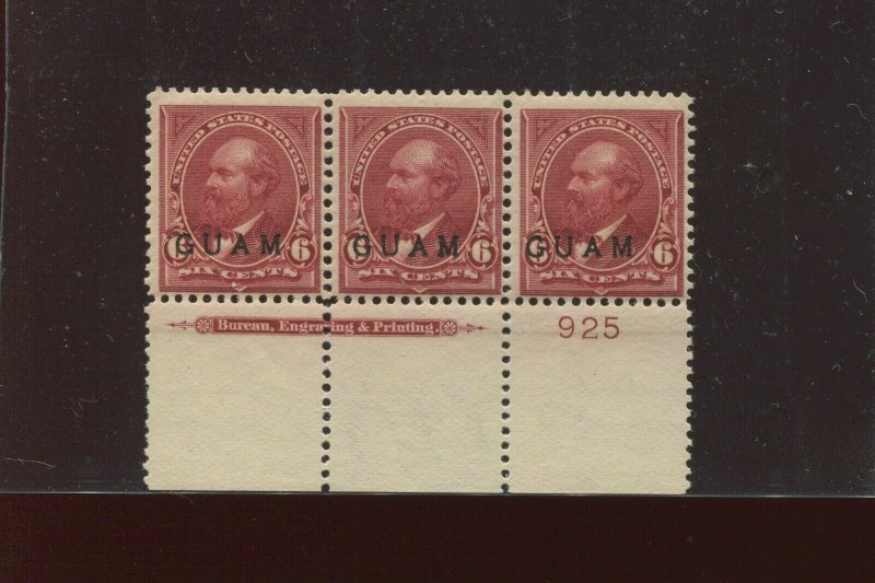 Guam Scott 6 Overprint Mint Plate Strip # of 3 Stamps (Stock By 713)