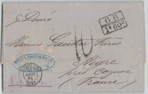 Brazil 1870 Bahia to Aigre Cognac France via Lisbon Stampless Folded Letter SFL