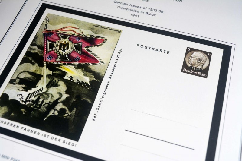 COLOR PRINTED GERMANY III REICH OCC. POSTCARDS STAMP ALBUM PAGES (81 ill. pages)