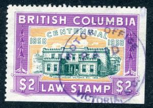 van Dam BCL50 - $2 magenta - Used - British Columbia Law Stamp - 1958 Centennial