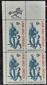 US Scott # 1343; 6c Law and Order from 1968; MNH, og; Zip Block of 4; VF;