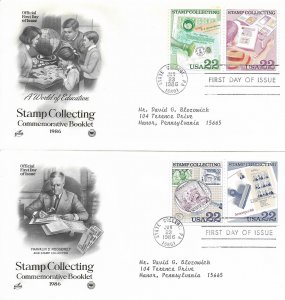 1986 FDC, #2198-2201, 22c Stamp Collecting, Art Craft/PCS (2)