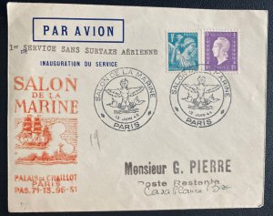 1945 Paris France First Flight Airmail Cover FFC To Casa Blanca Morocco