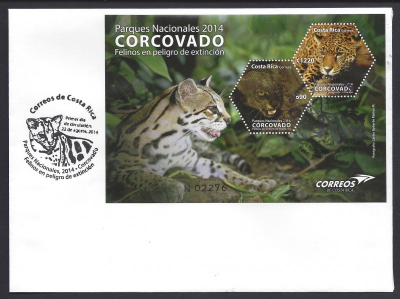 COSTA RICA NATIONAL PARK CORCOVADO, ENDANGERED CATS ,Sc 662 FDC 2014