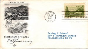 FDC 1951 SC #999 Artcraft Cachet - Genoa, Nev - Single - J165