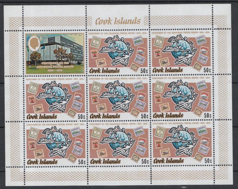 XG-C758 COOK ISLANDS IND - Upu, 1974 Cent., Stamp On Stamp, Rarotonga MNH Sheet