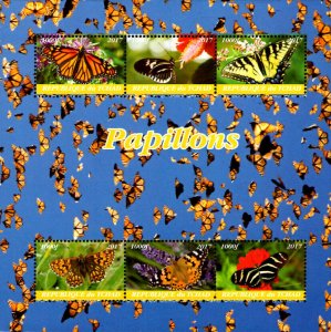 Chad 2017 Monarch Butterfly (blue) Flowers 6v Souvenir Sheet MNH (L-63) 