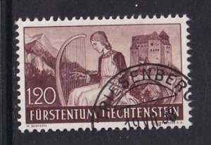 Liechtenstein  #149  cancelled   1938  castle and harpist 1.20fr