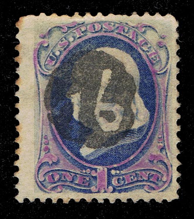 GENUINE SCOTT #156 USED PURPLE & NEGATIVE 16 CORK FANCY CANCEL - DEALER ESTATE