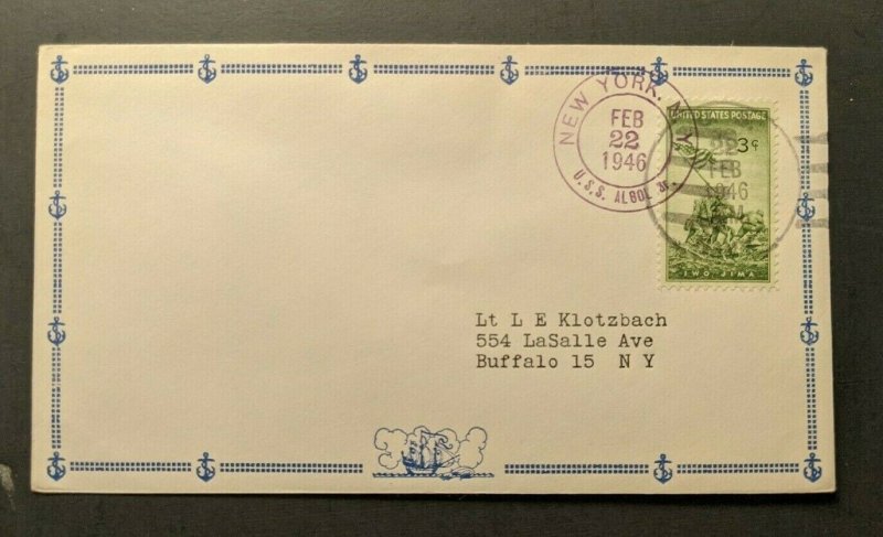 1946 USS Algol AKA 54 Navy Cover to Buffalo Ship Cancel Iwo Jima Stamp