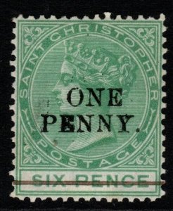 ST.CHRISTOPHER SG24 1886 1d on 6d GREEN MTD MINT