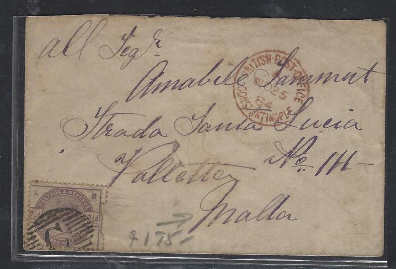 BRITISH LEVANT OFFICES IN TURKEY (P1410B)  1884 GB 2 1/2D QV TO MALTA