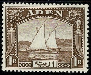 ADEN KG VI 1937 DHOW 1R BROWN UNUSED (MH) SG9 Wmk.MSCA P.13x12 VGC