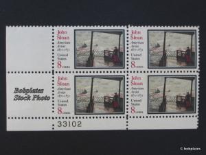 BOBPLATES #1433 John Sloan Lower Left Plate Block 33132  F-VF NH SCV=$1