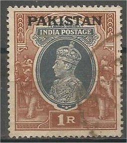 PAKISTAN, 1947, used 1r, Overprinted, Scott 14