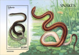 LIBERIA- 2023 - Snakes - Perf Souv Sheet - Mint Never Hinged