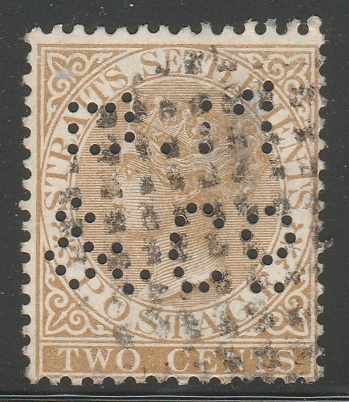 Malaya Straits Settlements 1868 QV 2c used PERFIN wmk CrownCC SG#11 M1438