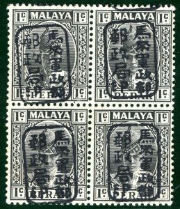 MALAYA WW2 JAPAN OCCUPATION SG.J190 1c Black KEDAH Block Mint Cat £360- BRBLUE80