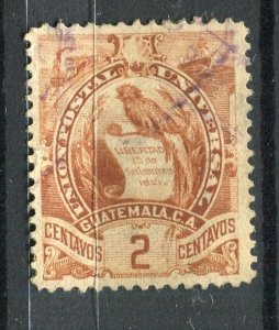 GUATEMALA; 1886 classic Quetzal Coat of Arms issue fine used 2c. value