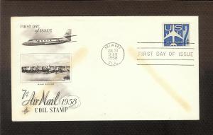 FIRST DAY COVER #C52 7c Blue & White Jetliner Air Mail ARTCRAFT U/A FDC 1958