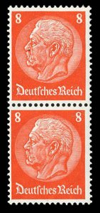 Germany #404b (Mi. 485I) Cat€80, 1933 8pf deep orange, vertical pair, top s...