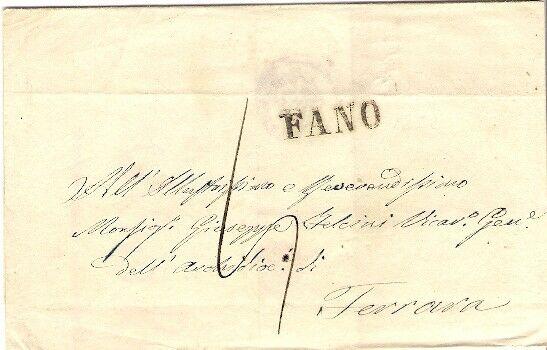 Italy Entire to Ferrara with very good straight line FANO - Postal History Cover