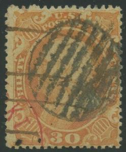 #38 30c 1860 VF+ USED WITH BLACK GRID & RED CANCELS CV $475+ BU8976