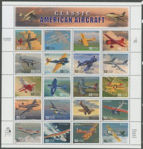 USA 3142 - Classic American Aircraft Souvenir Sheet - Mint nh